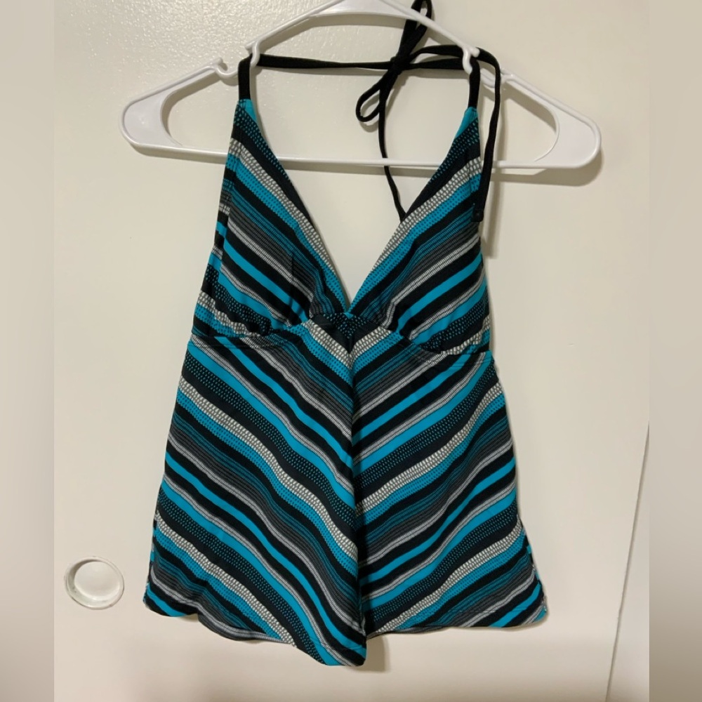 Mossimo Women's Bathing Suit Tankini Top Blue Striped Halter Neck
